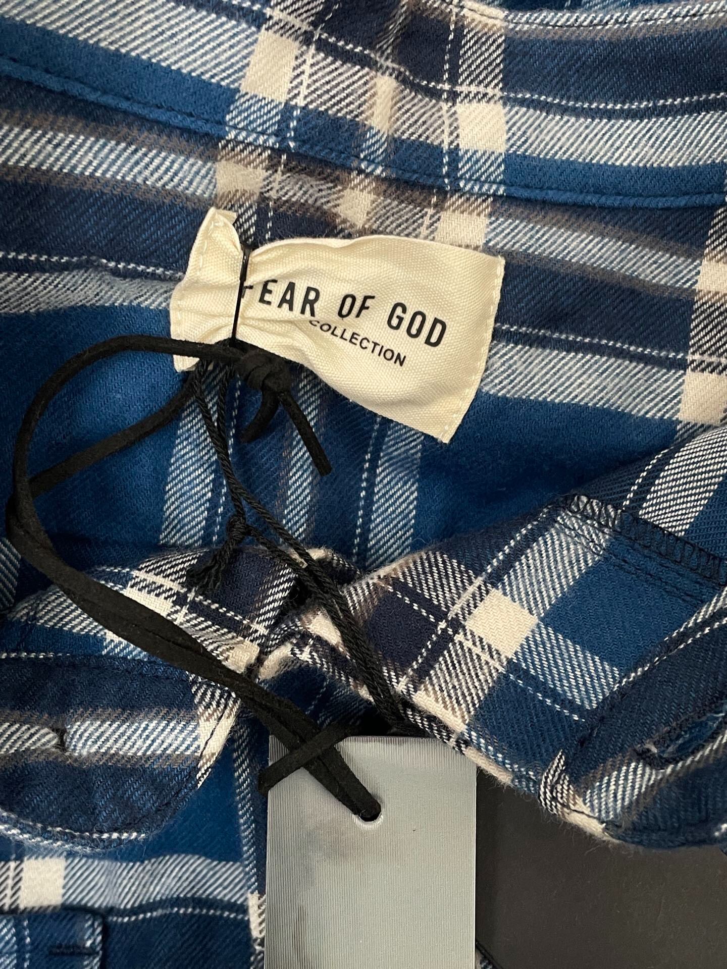 Fear of God Blue Plaid Henley Shirt — detail