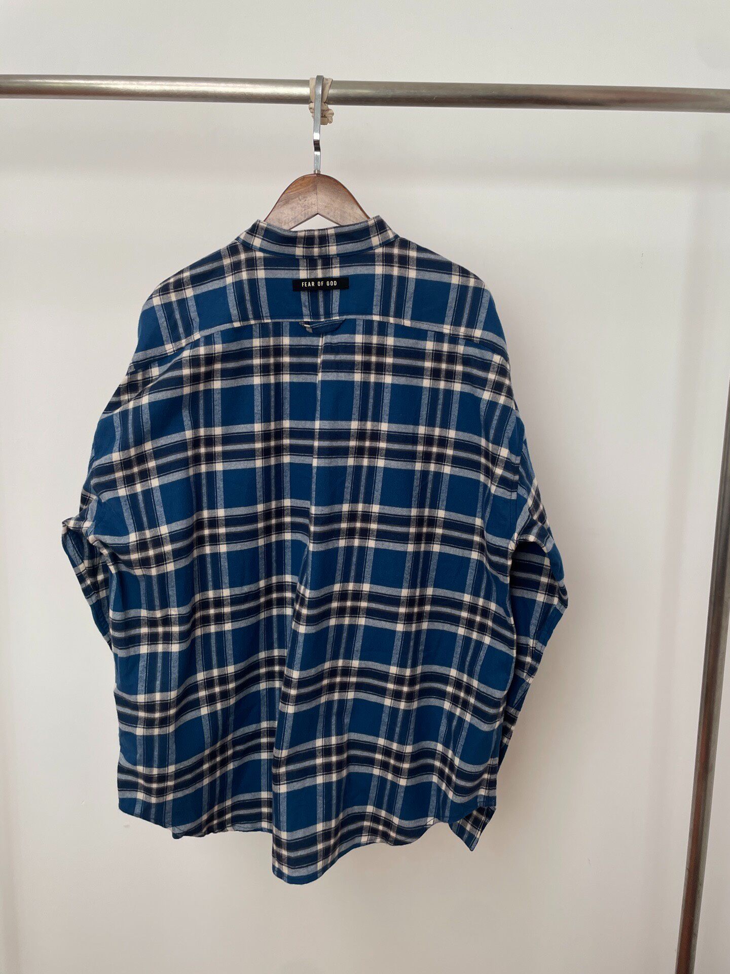 Fear of God Blue Plaid Henley Shirt — front