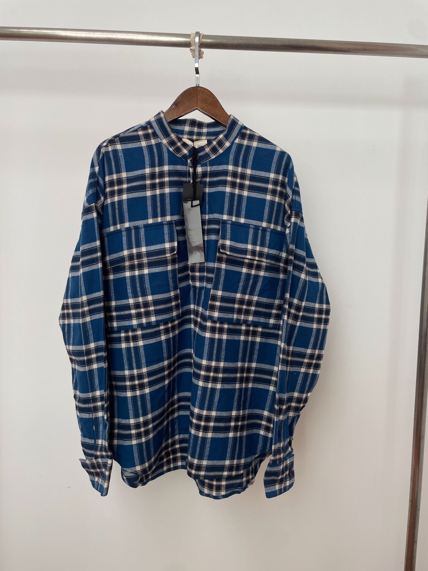 Fear of God Blue Plaid Henley Shirt