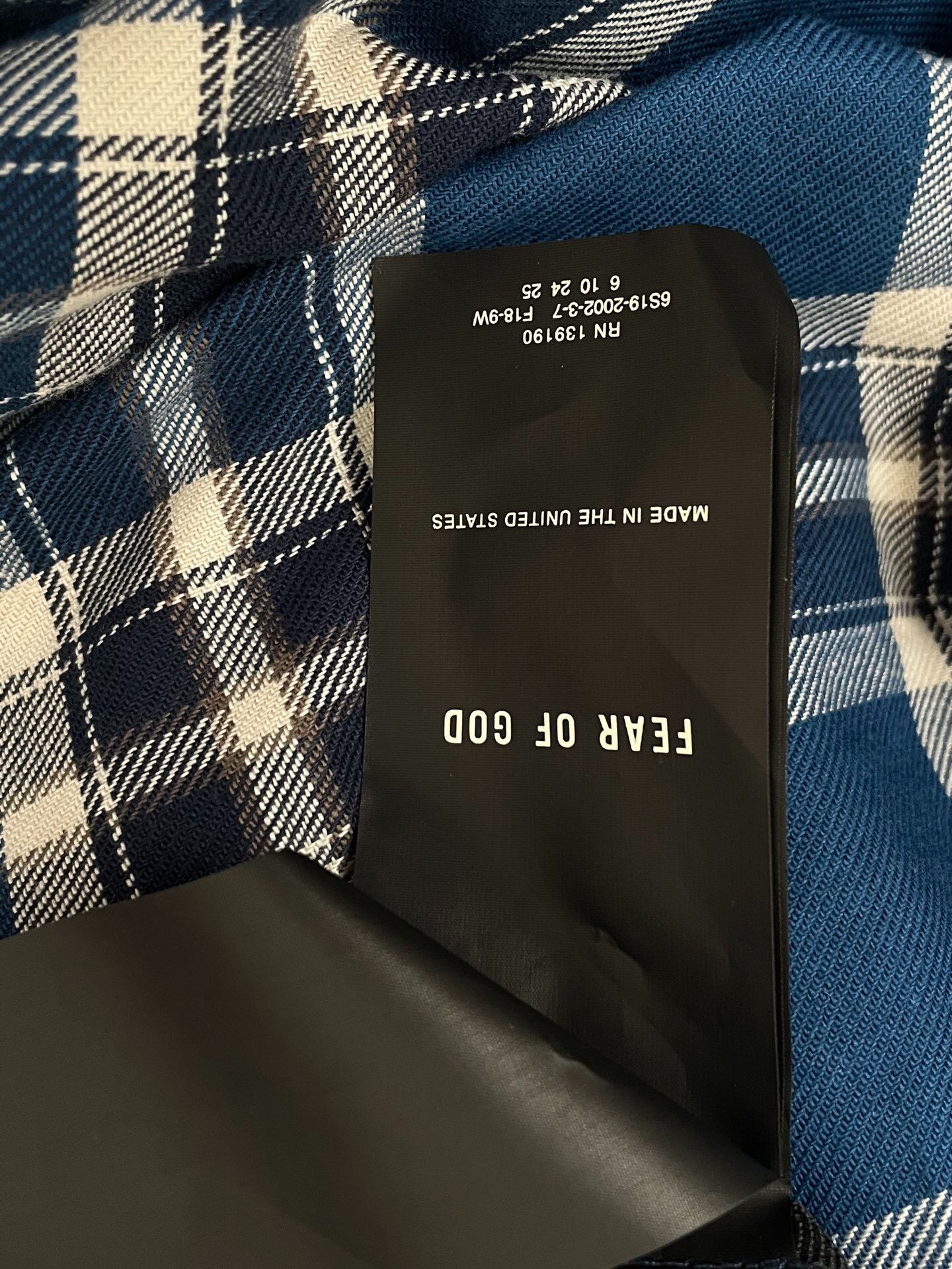 Fear of God Blue Plaid Henley Shirt — label