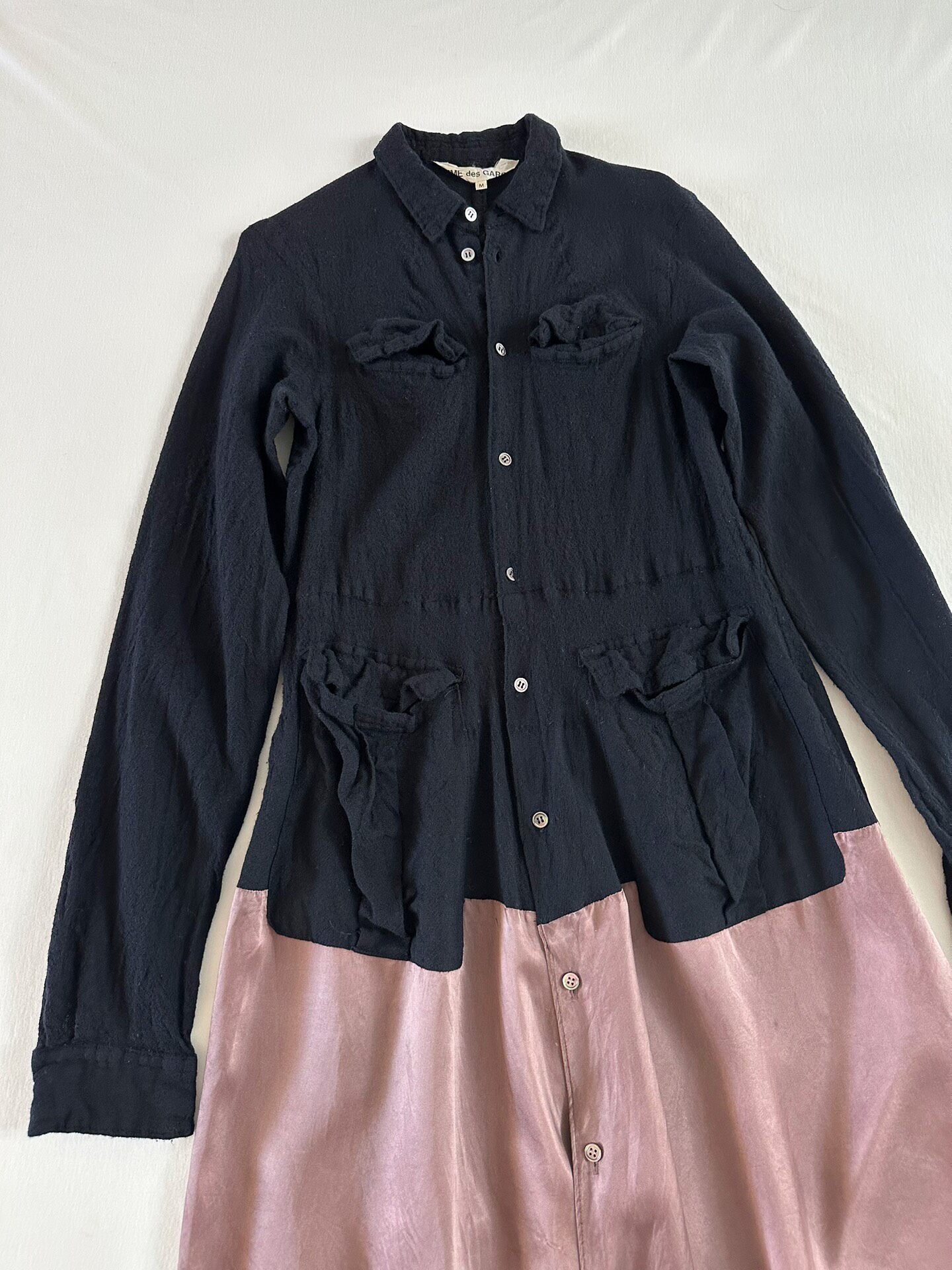 Comme des Garcons 1994 Wool Satin Shirt Dress — detail