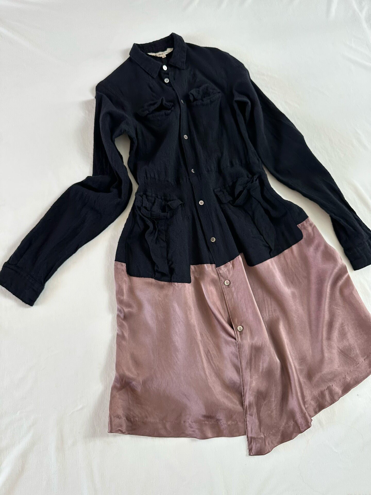 Comme des Garcons 1994 Wool Satin Shirt Dress — back