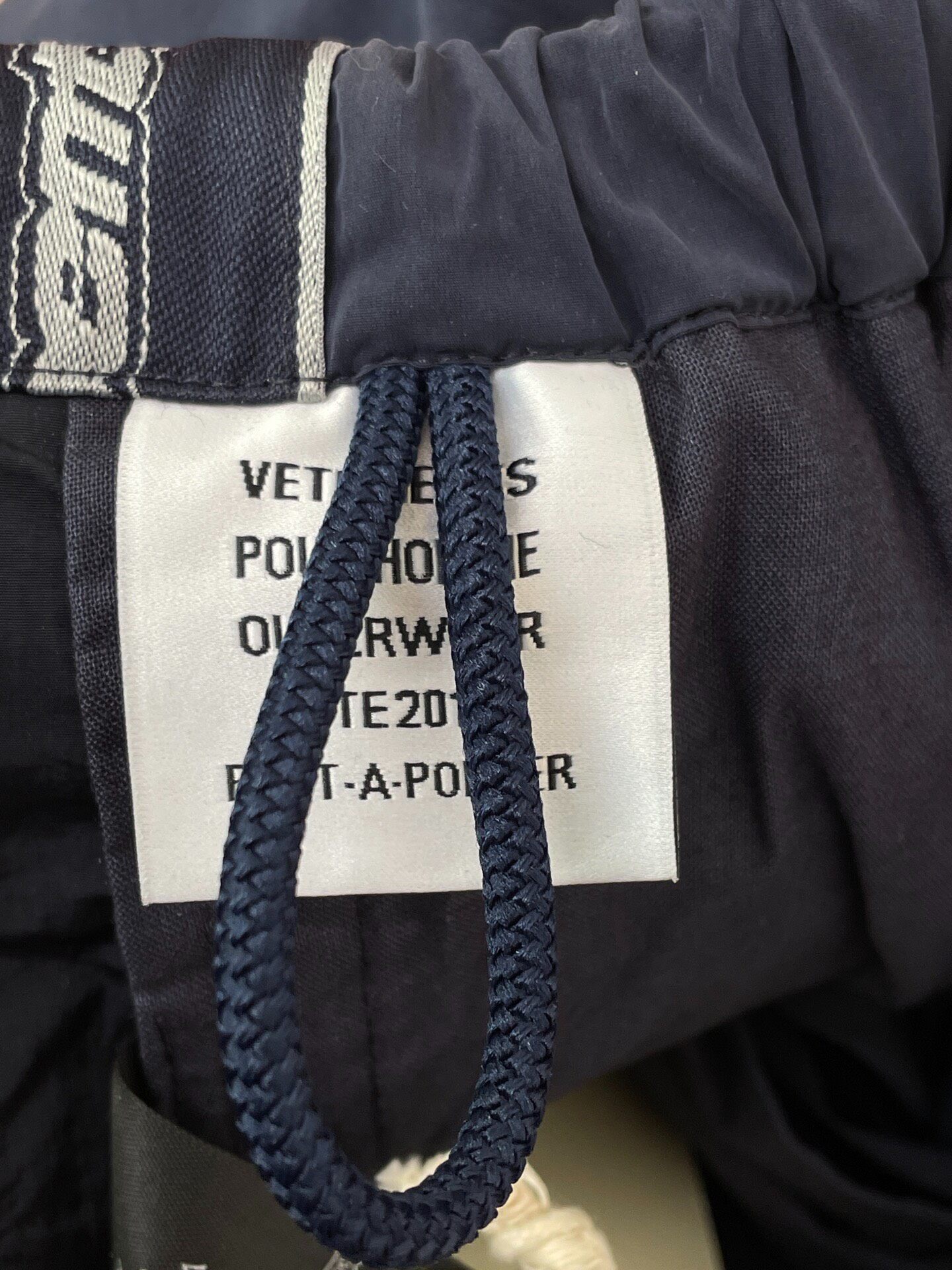 Vetements Navy Casual Track Pants — label
