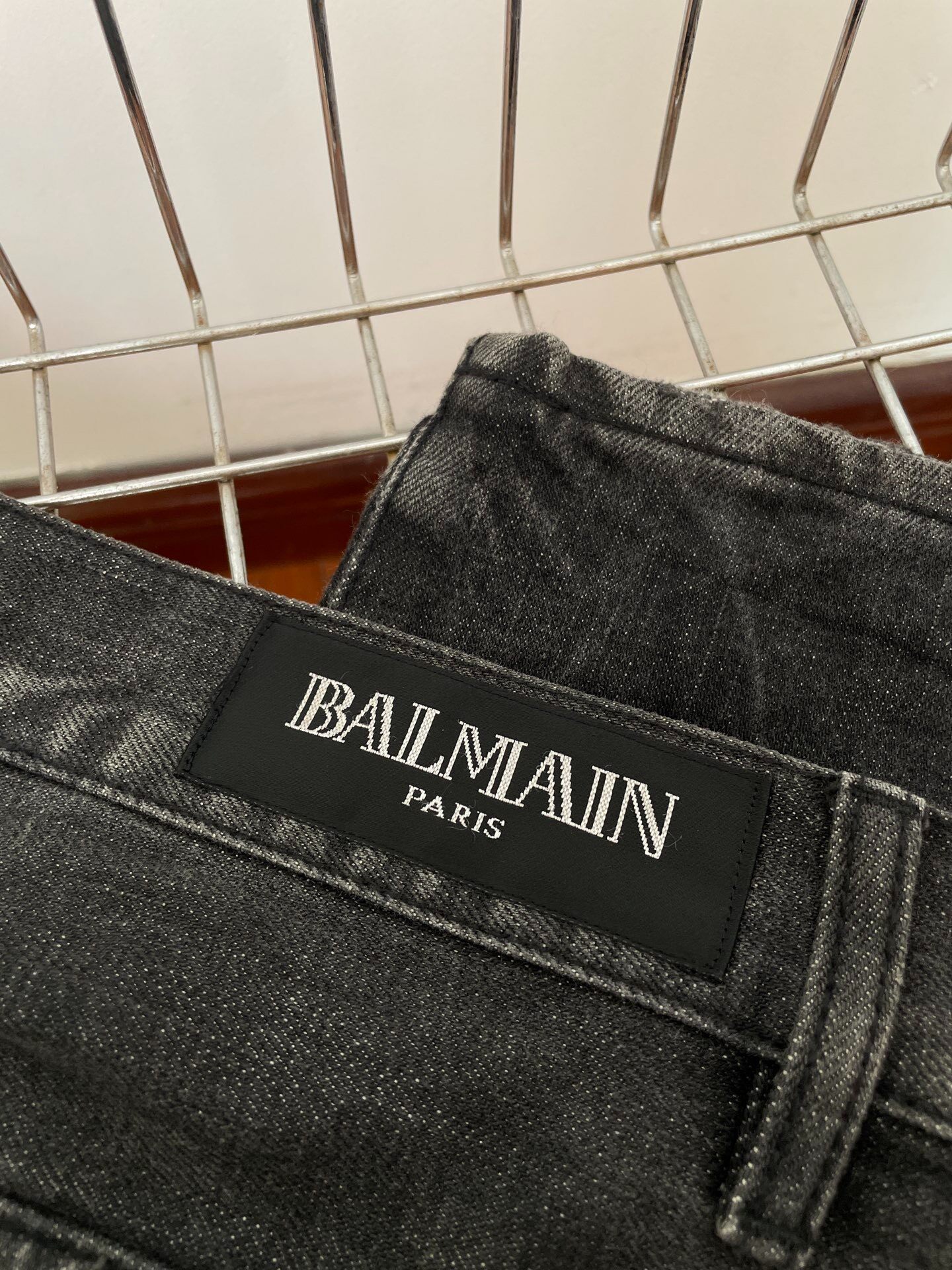 Balmain Dark Gray Distressed Slim Jeans — detail