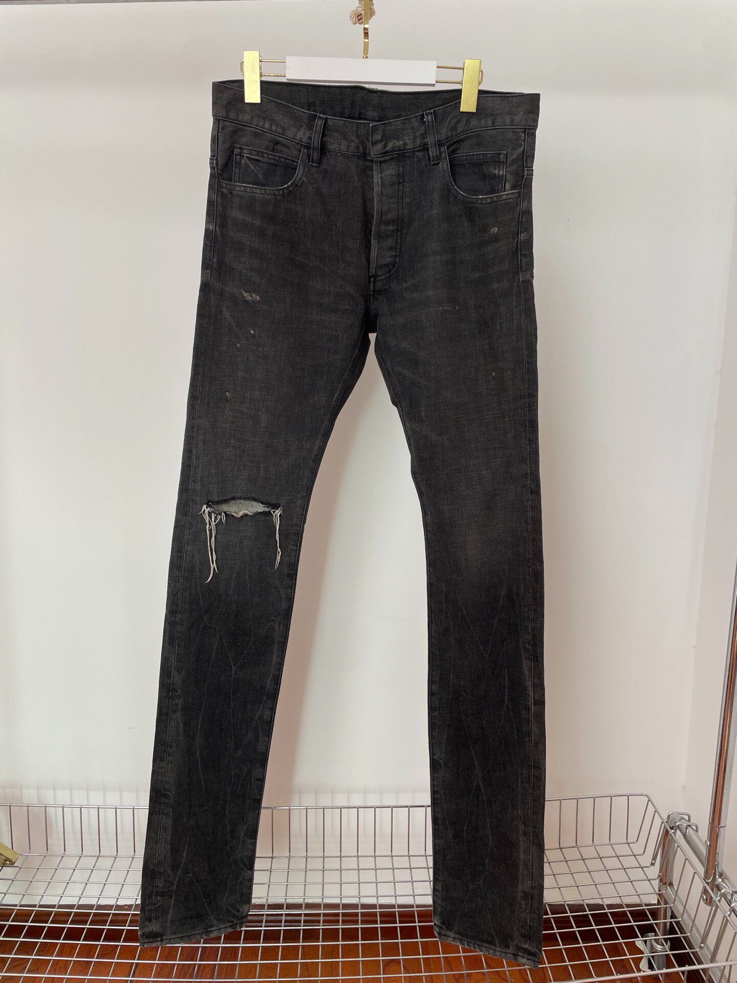 Balmain Dark Gray Distressed Slim Jeans