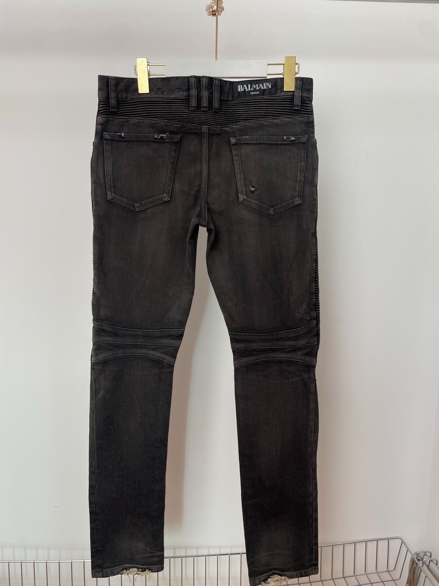 Balmain Distressed Moto Jeans — front