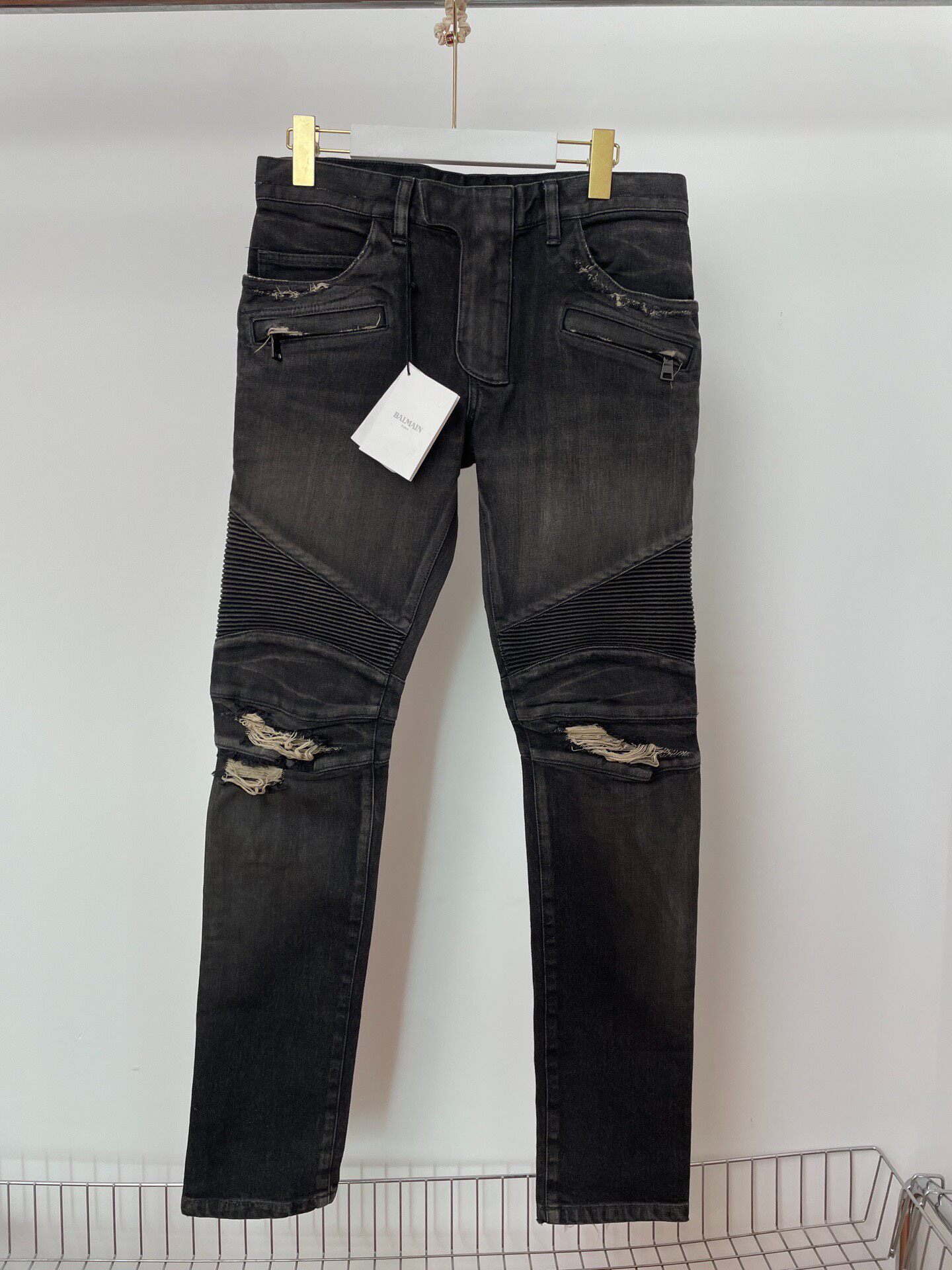 Balmain Distressed Moto Jeans