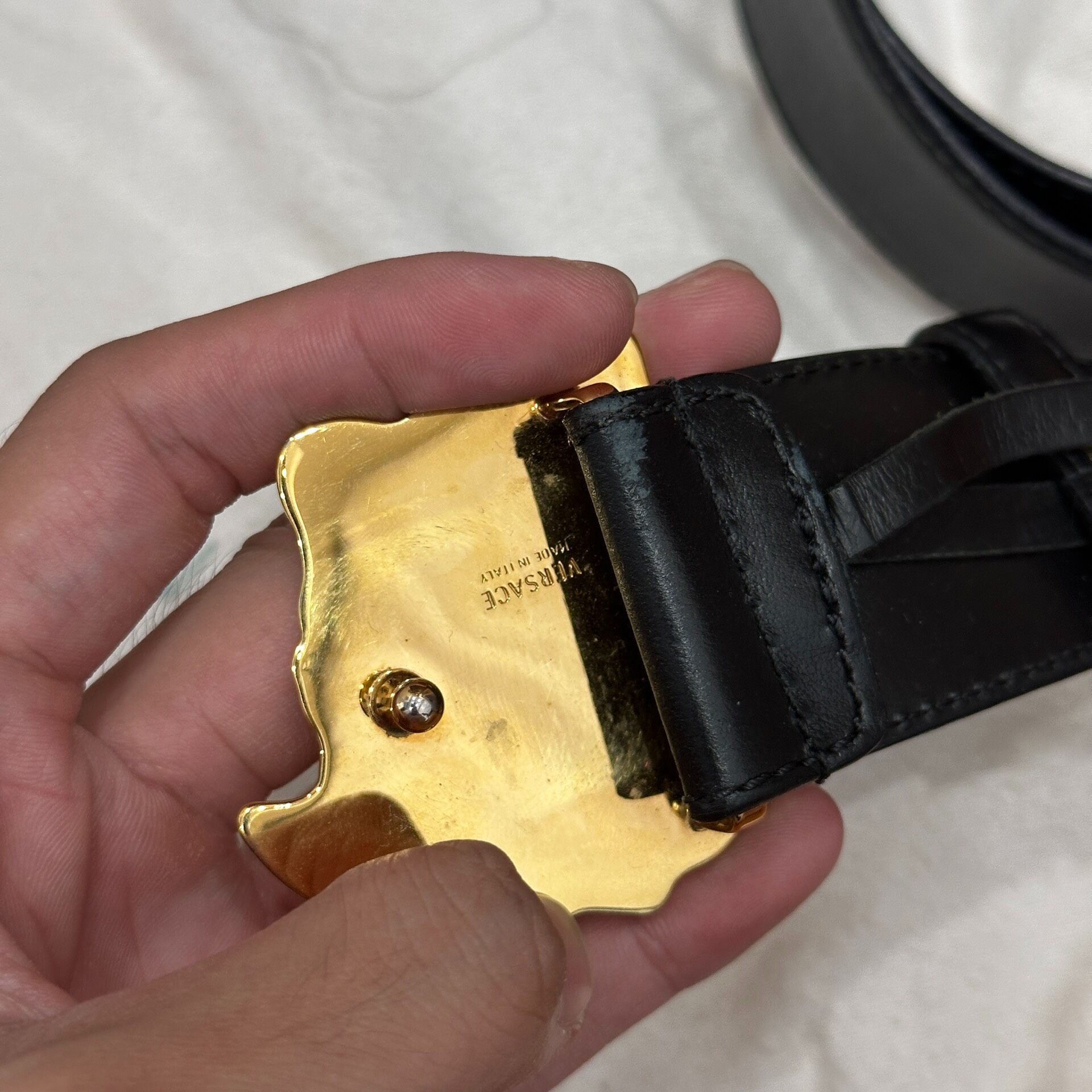 Versace Black Gold Medusa Buckle Belt — detail