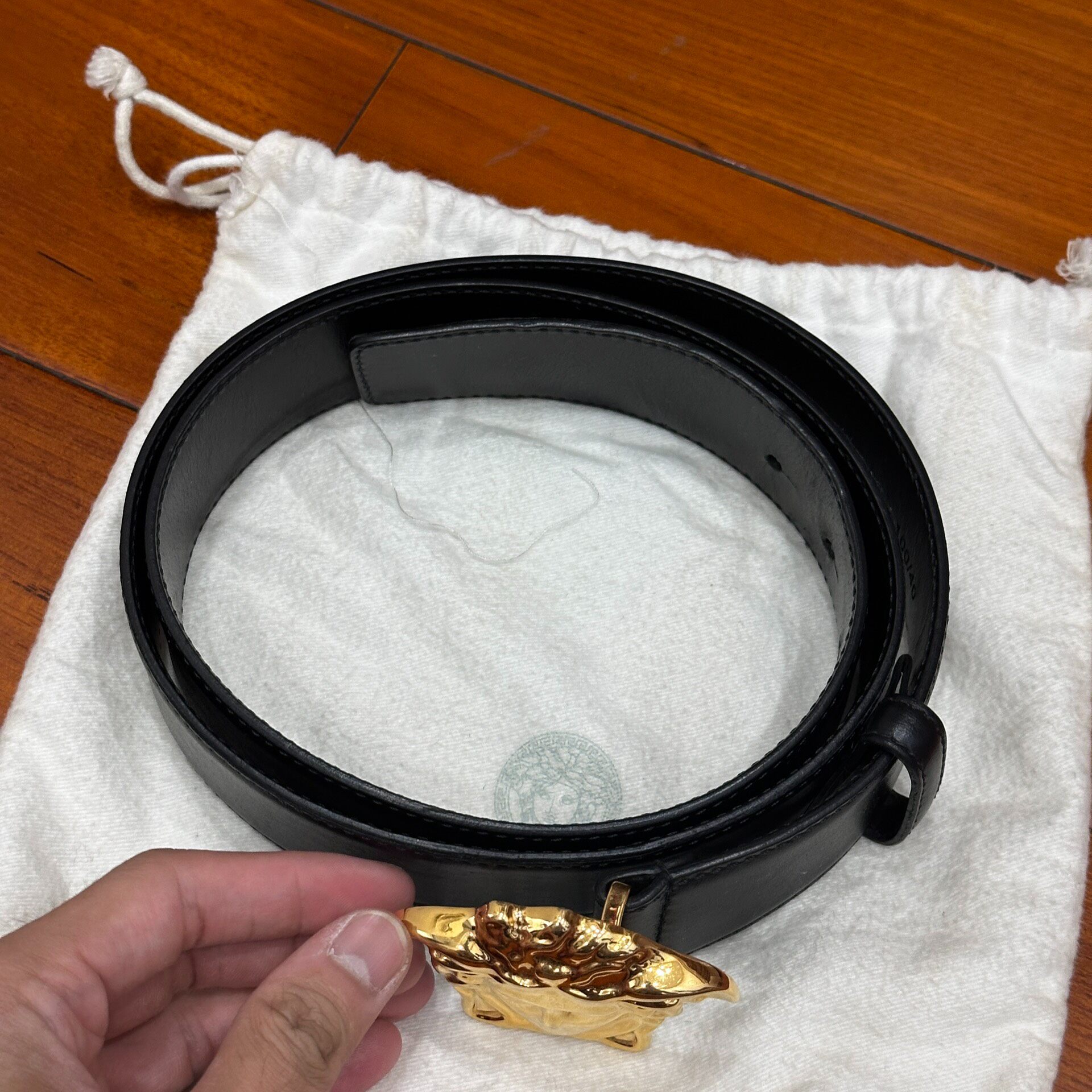 Versace Black Gold Medusa Buckle Belt — front