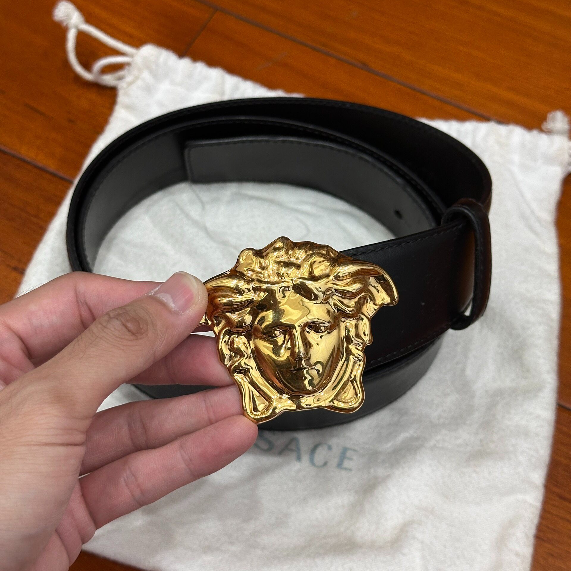 Versace Black Gold Medusa Buckle Belt