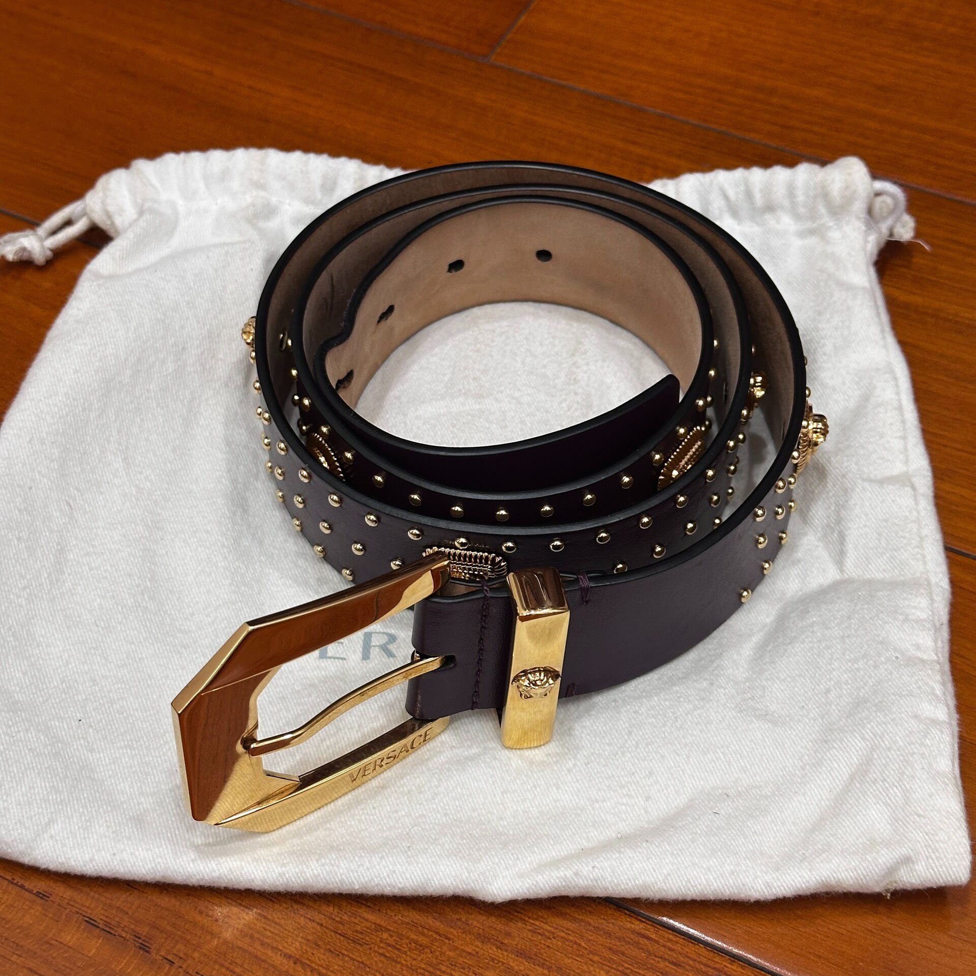 Versace Medusa Gold Stud Leather Belt