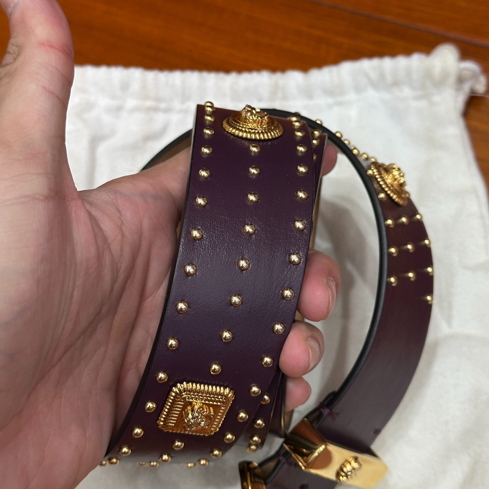 Versace Medusa Gold Stud Leather Belt — back