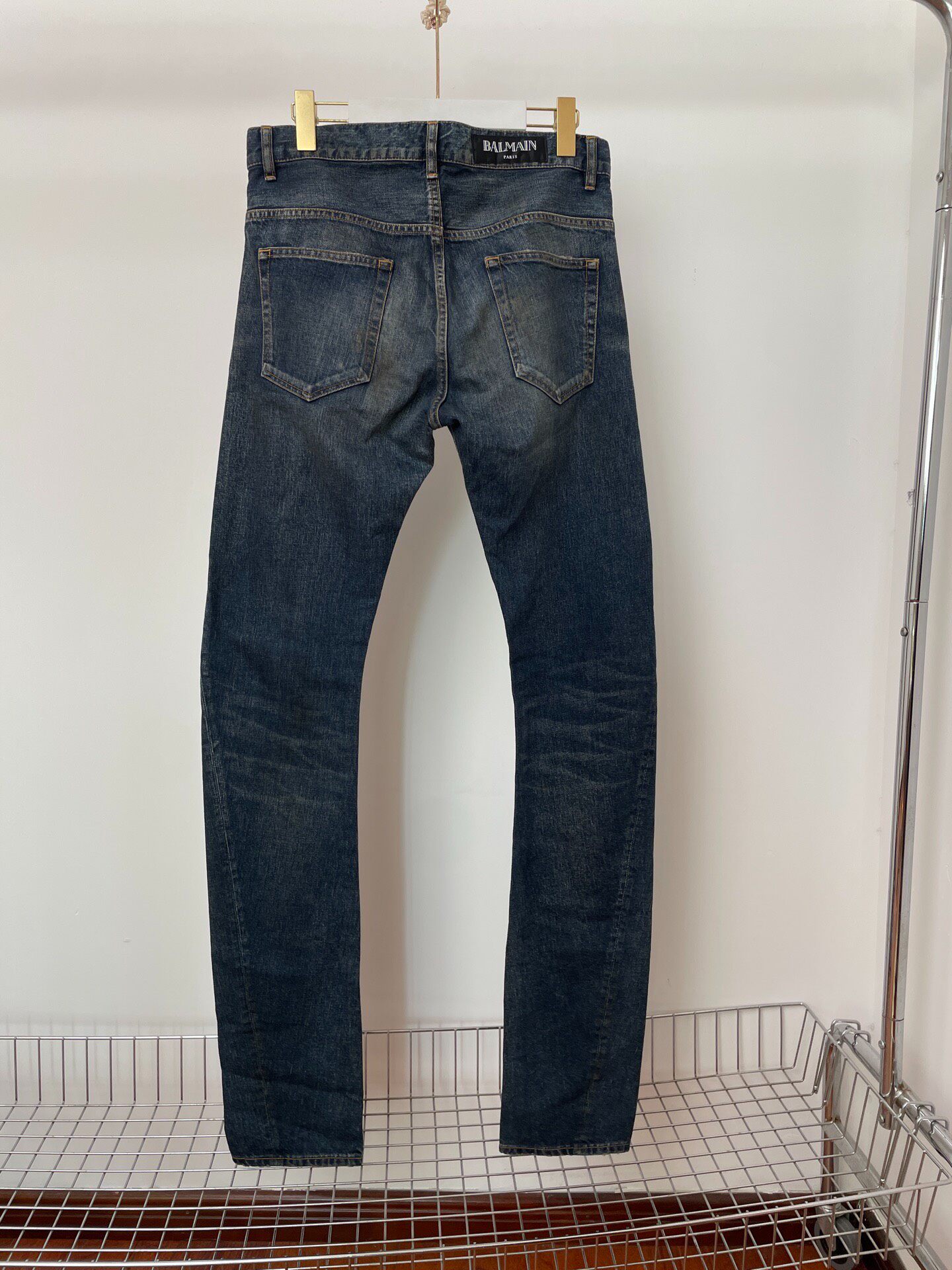 Balmain Dark Blue Straight-Leg Denim Jeans — front