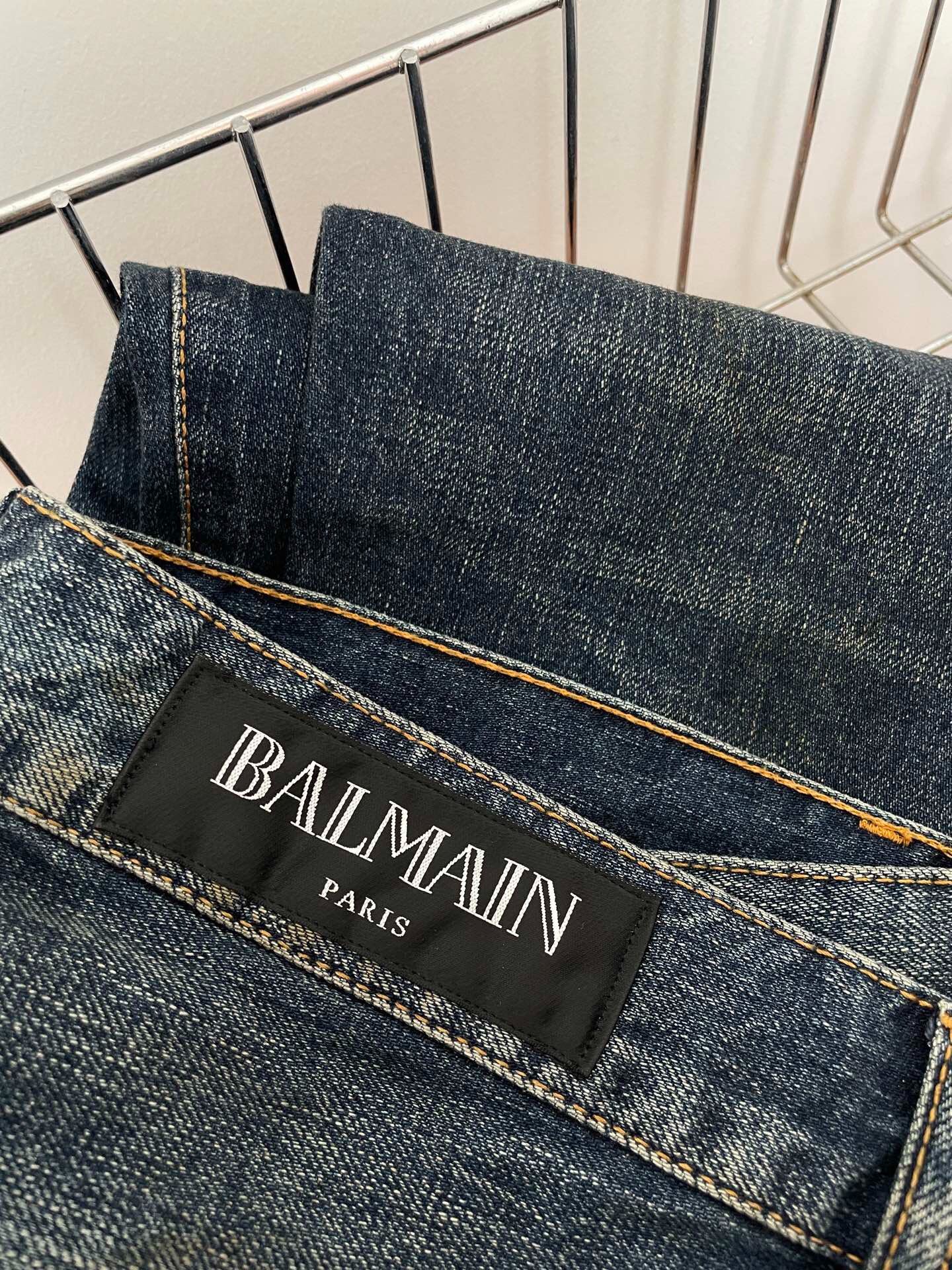 Balmain Dark Blue Straight-Leg Denim Jeans — detail