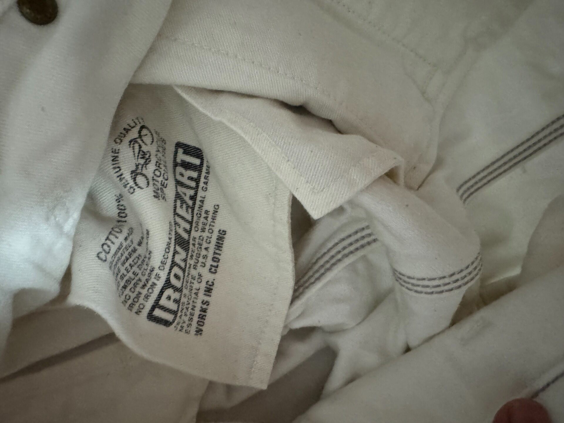 Iron Heart IH733 White Herringbone Work Pants — label