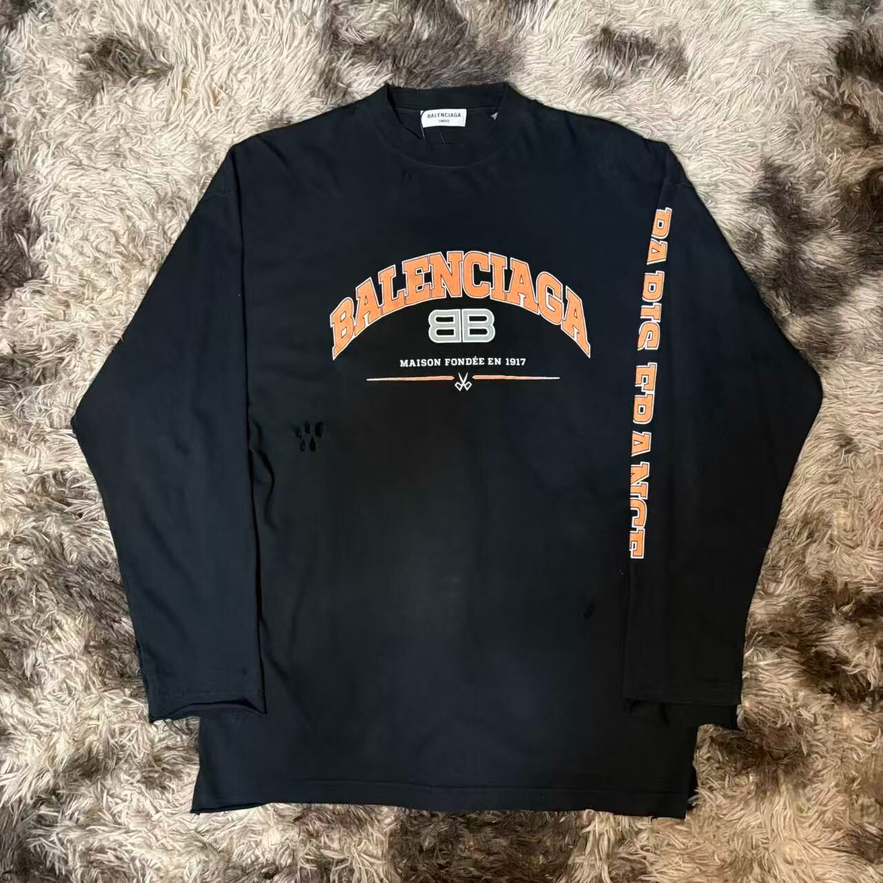 Balenciaga Black Distressed Long-Sleeve Top