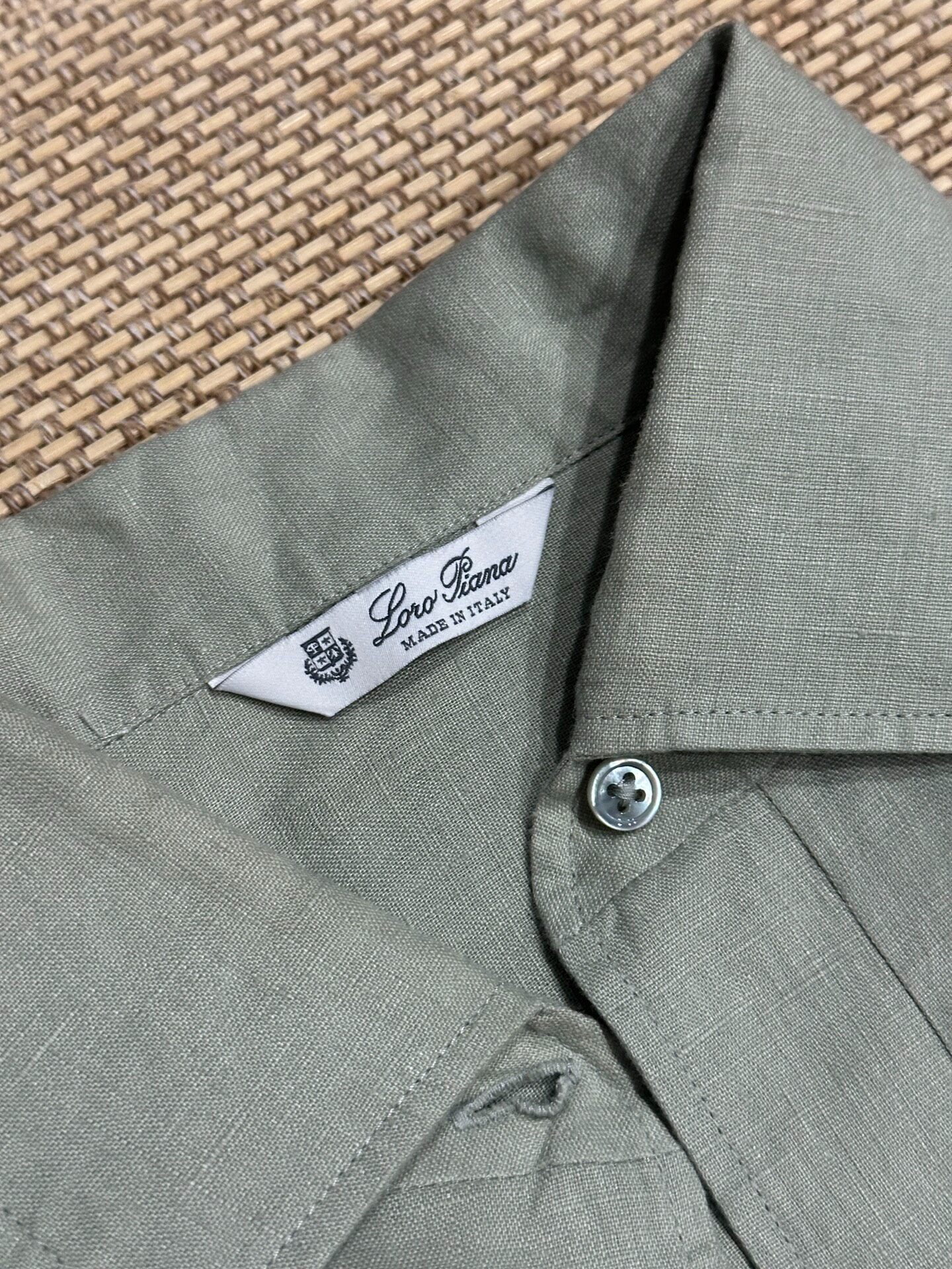 Loro Piana Sage Green Linen Shirt Dress — detail