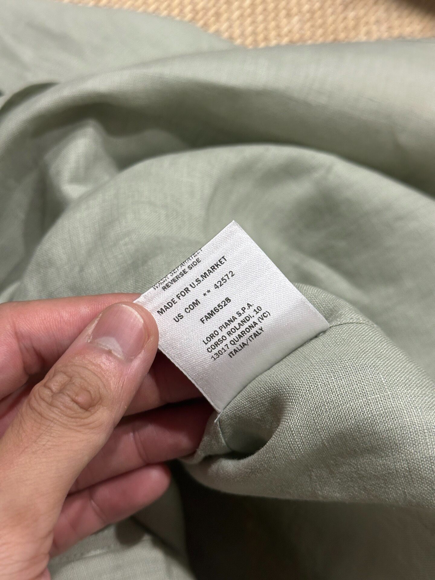 Loro Piana Sage Green Linen Shirt Dress — label