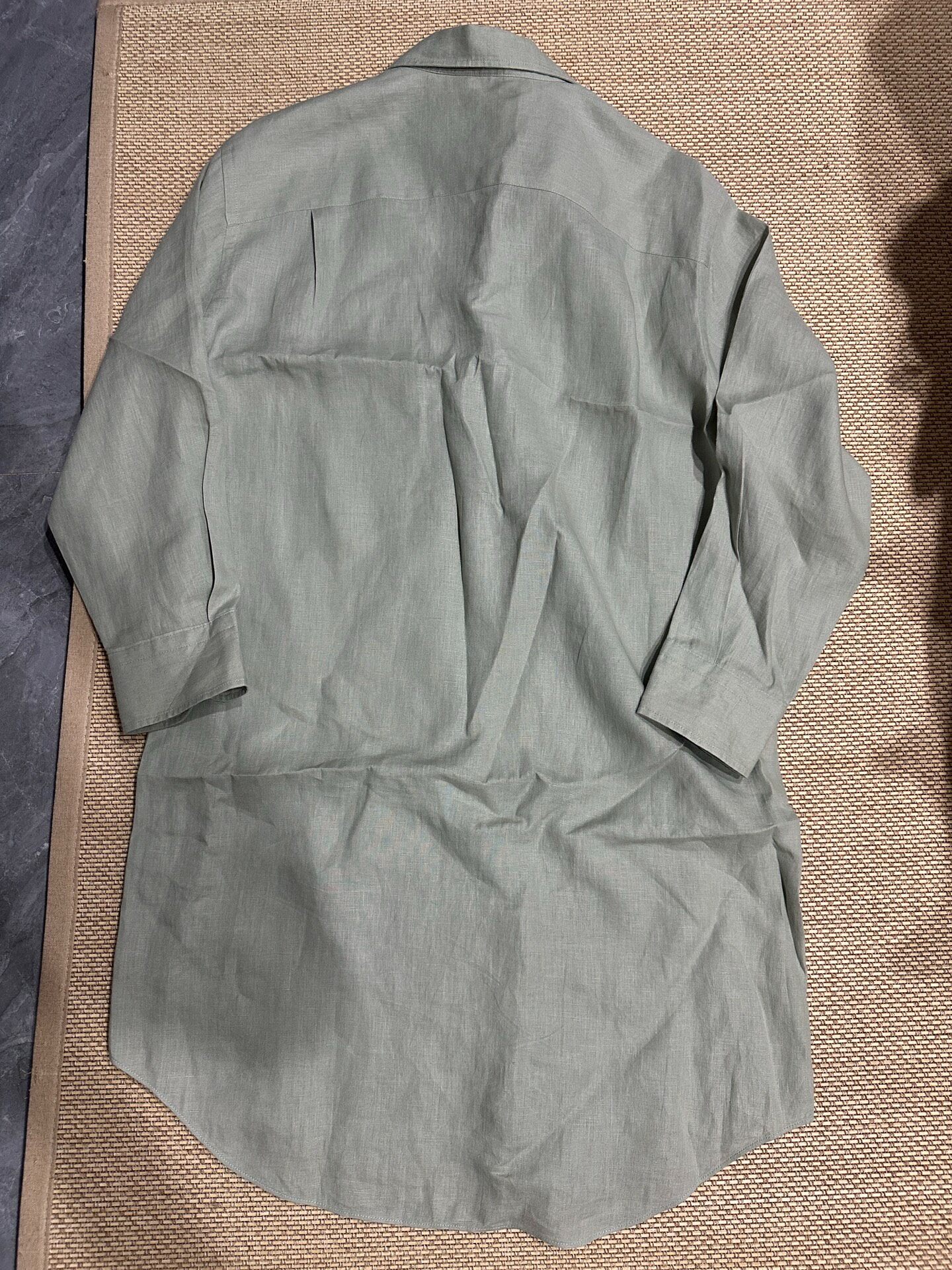 Loro Piana Sage Green Linen Shirt Dress — front