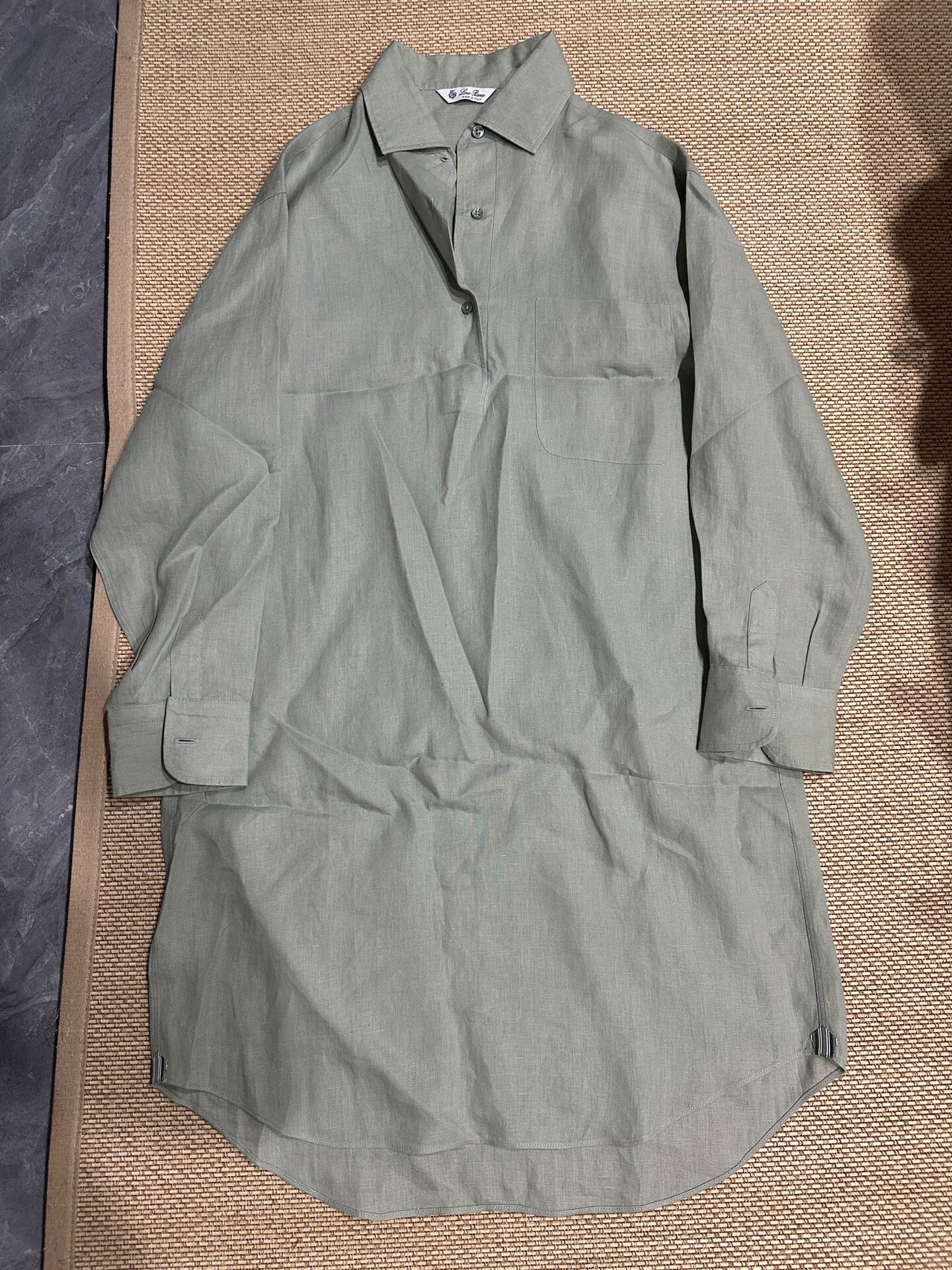 Loro Piana Sage Green Linen Shirt Dress