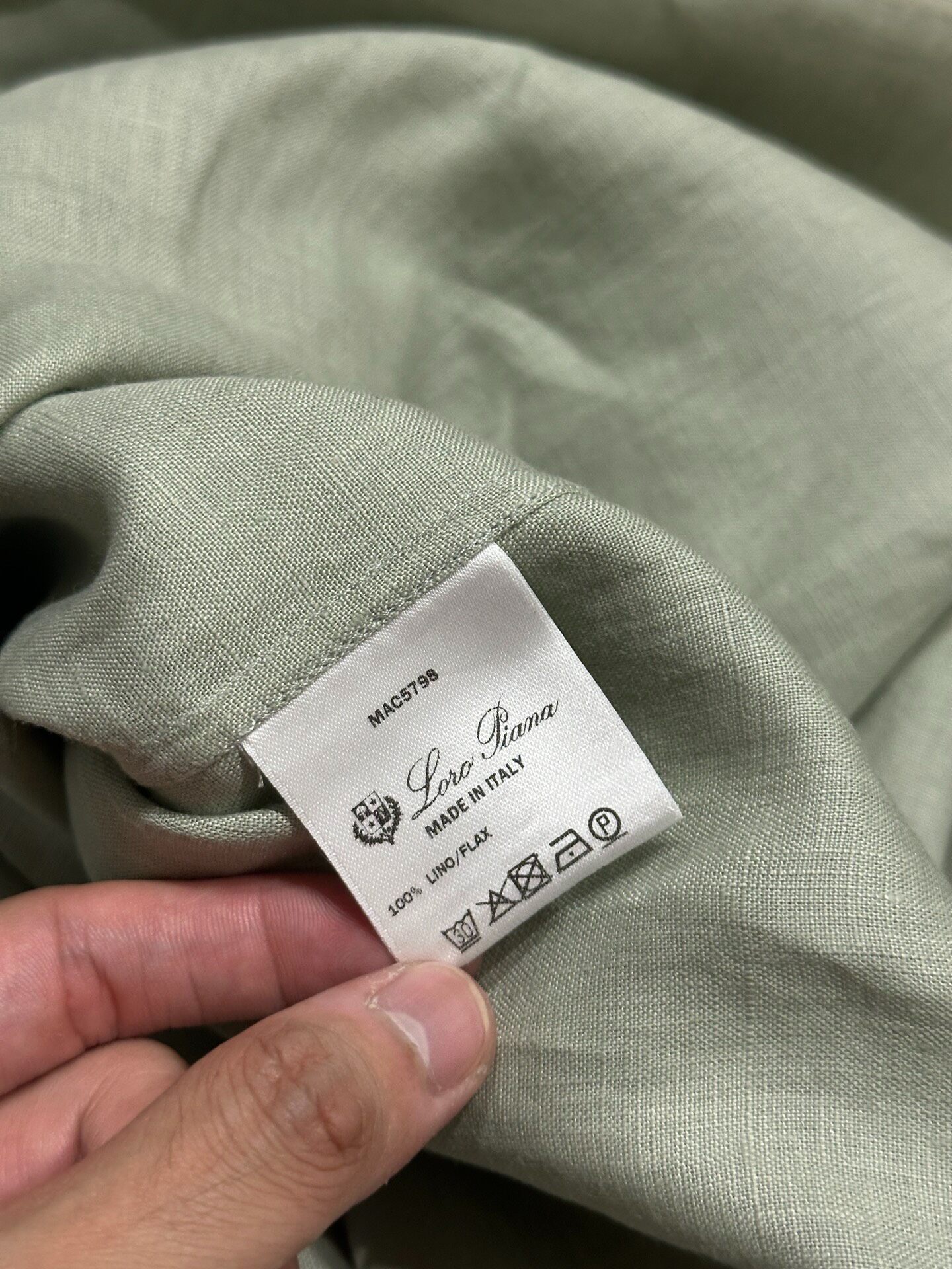 Loro Piana Sage Green Linen Shirt Dress — back