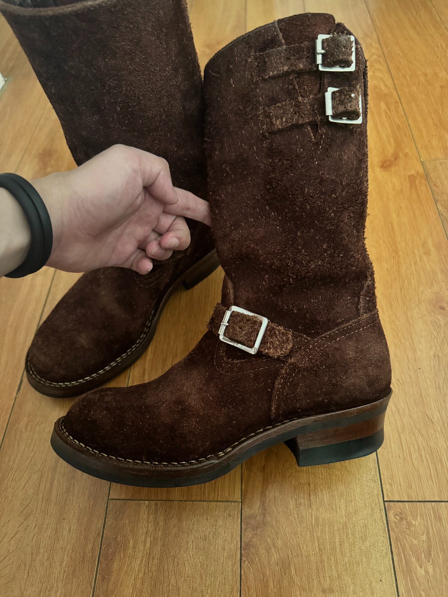 Wesco Boss Brown Suede Engineer Boots — detail