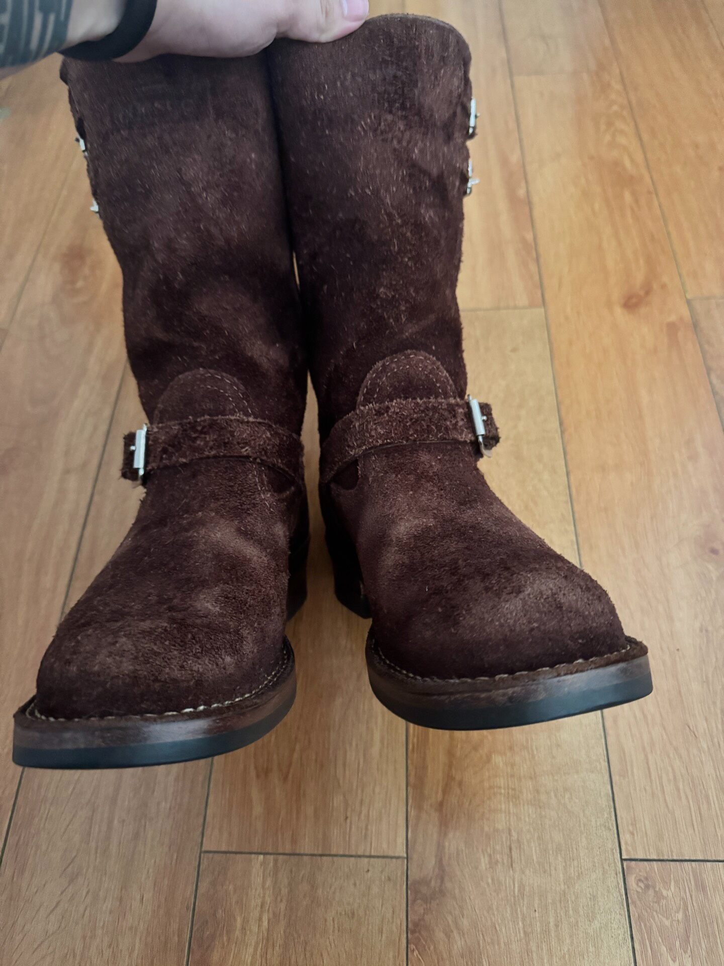 Wesco Boss Brown Suede Engineer Boots — front