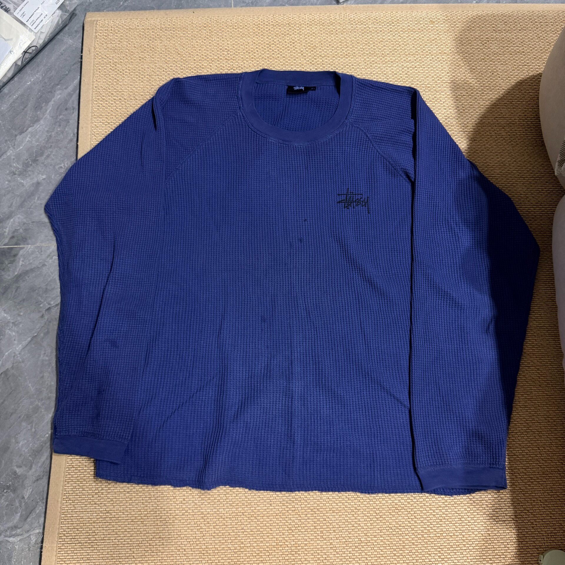 Stussy Dark Blue Waffle-Knit Long Sleeve Shirt
