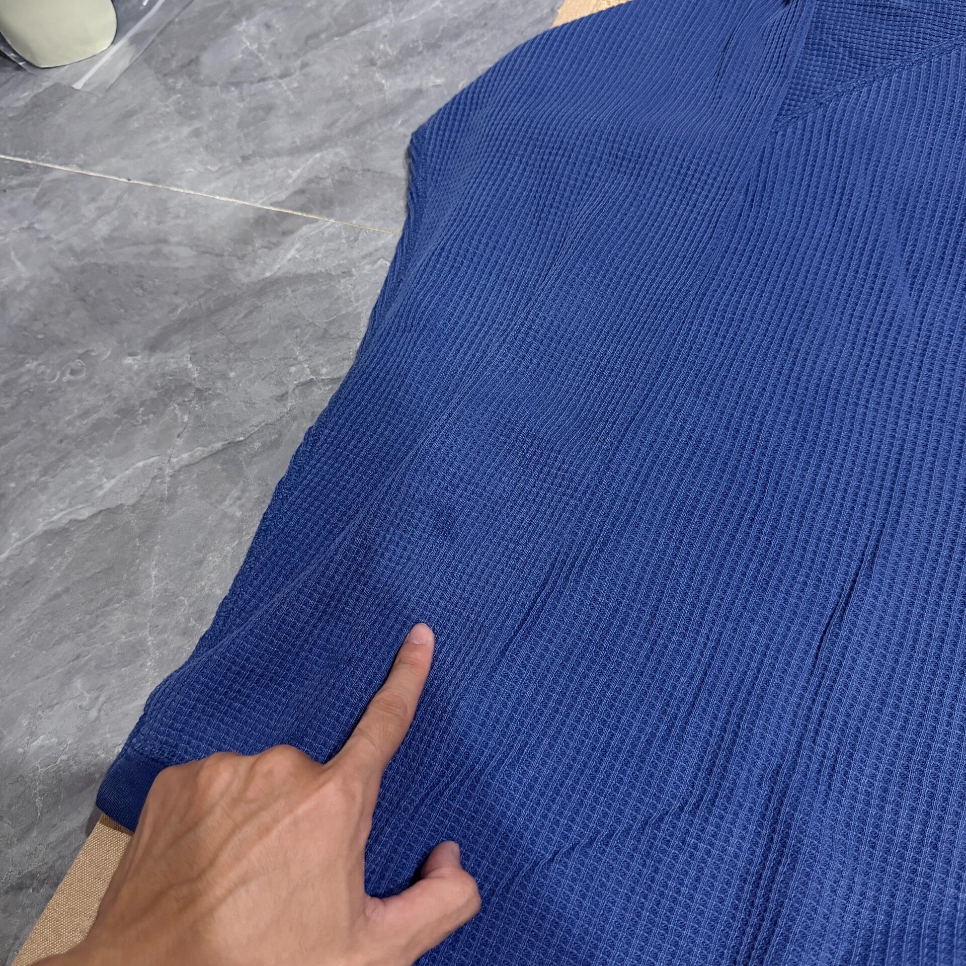 Stussy Dark Blue Waffle-Knit Long Sleeve Shirt — back