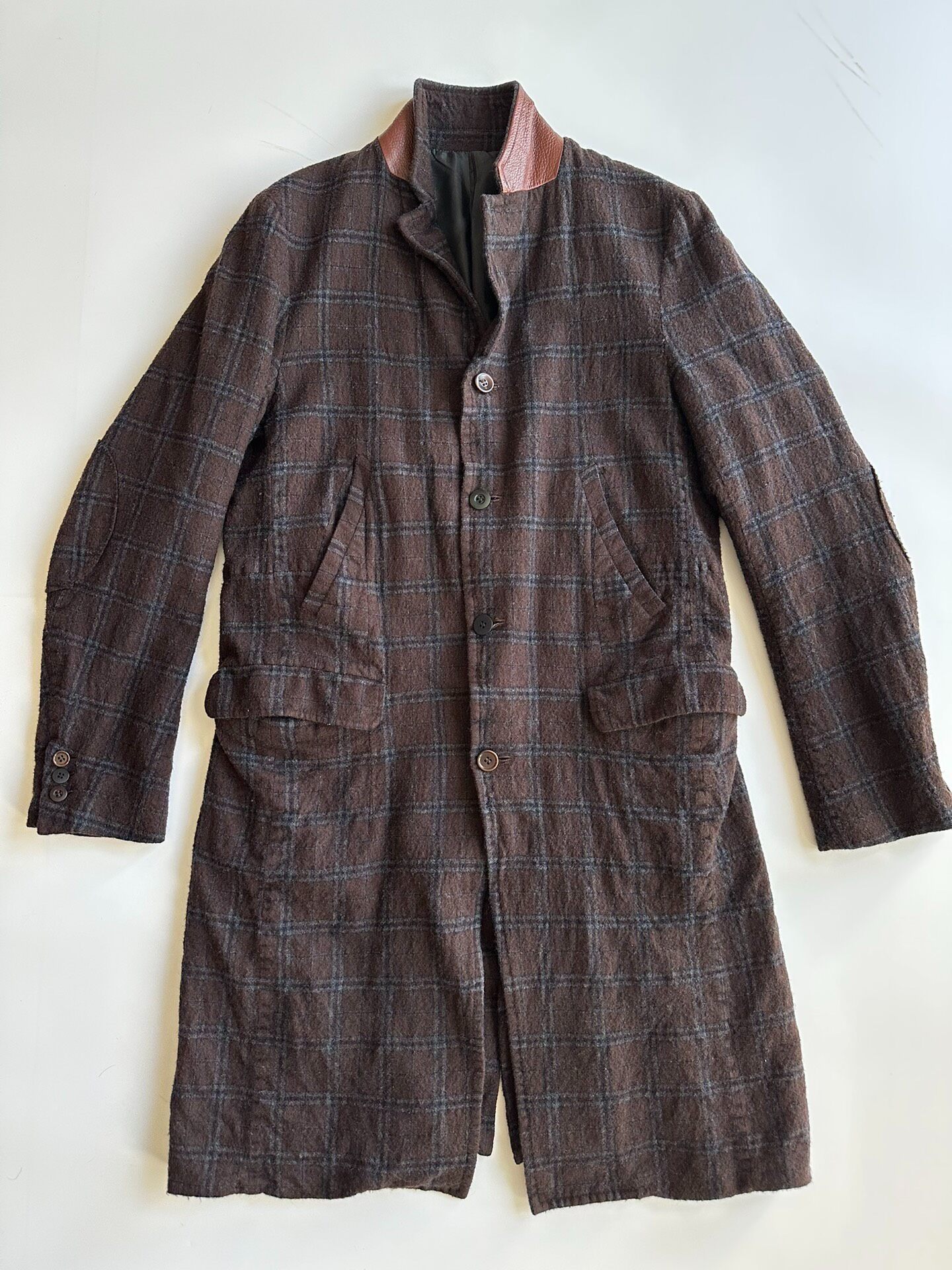 Undercoverism Plaid Leather Collar Coat — front