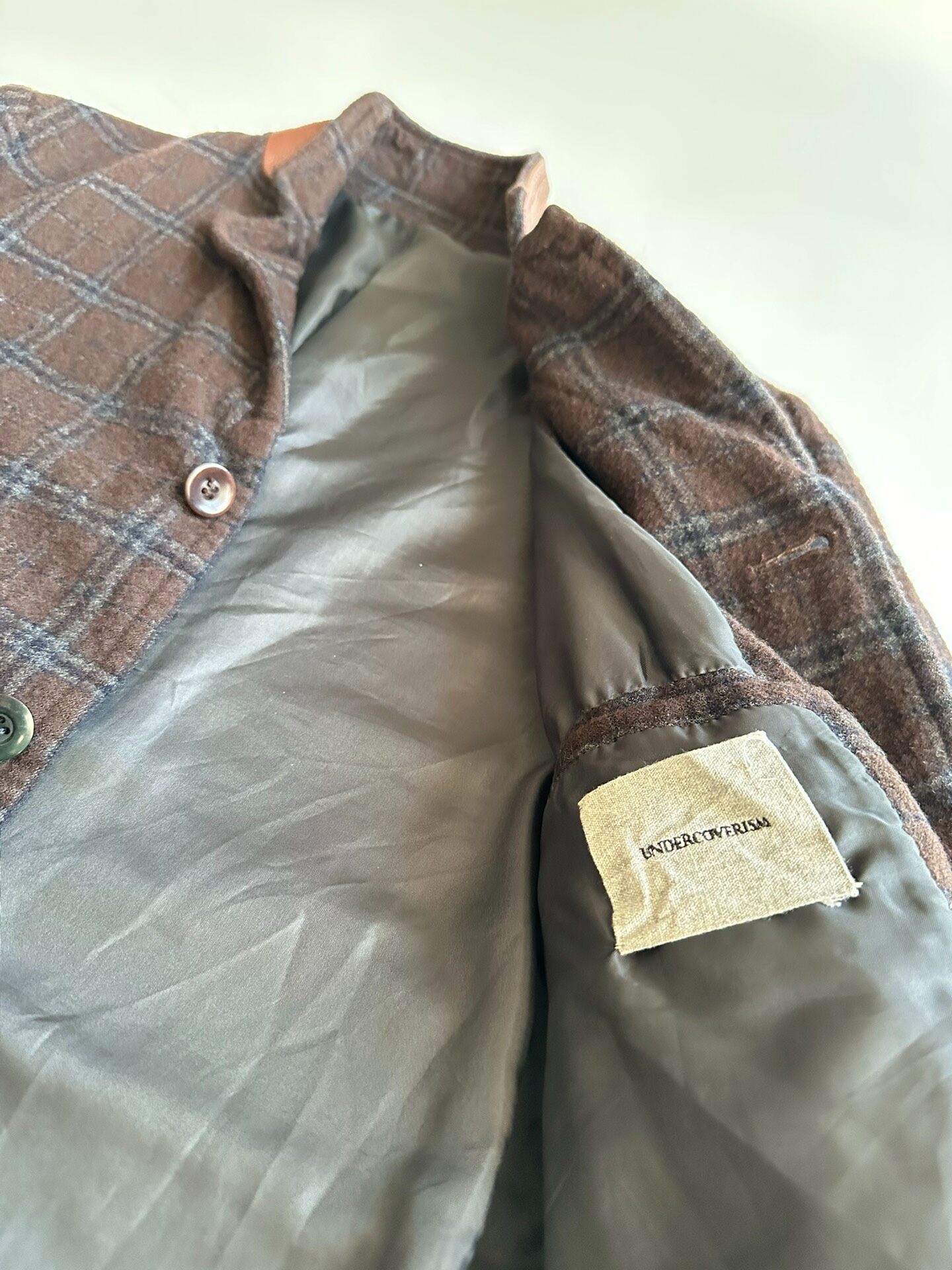 Undercoverism Plaid Leather Collar Coat — back