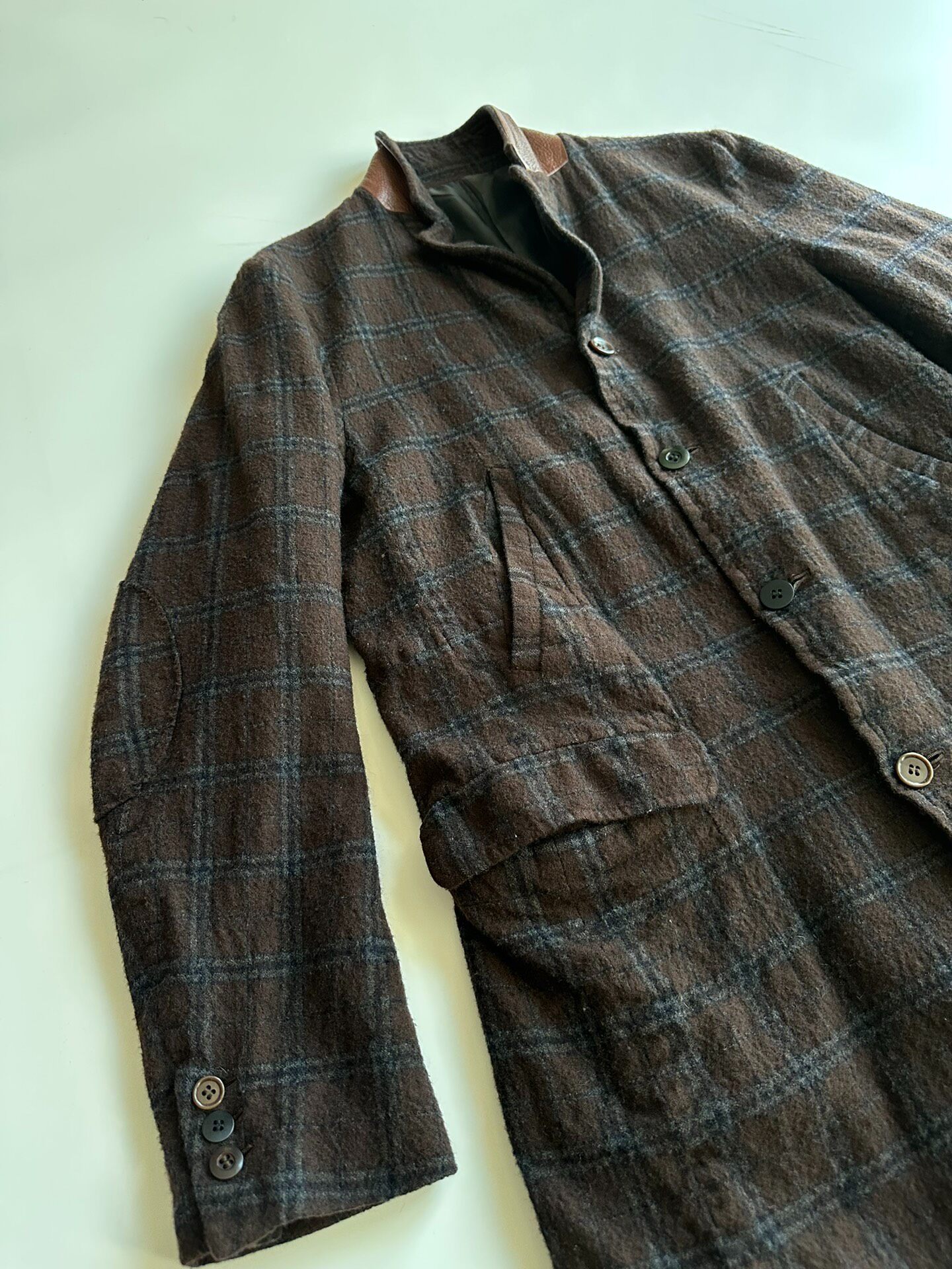 Undercoverism Plaid Leather Collar Coat — detail