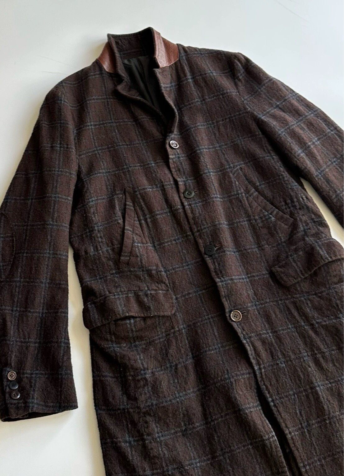 Undercoverism Plaid Leather Collar Coat