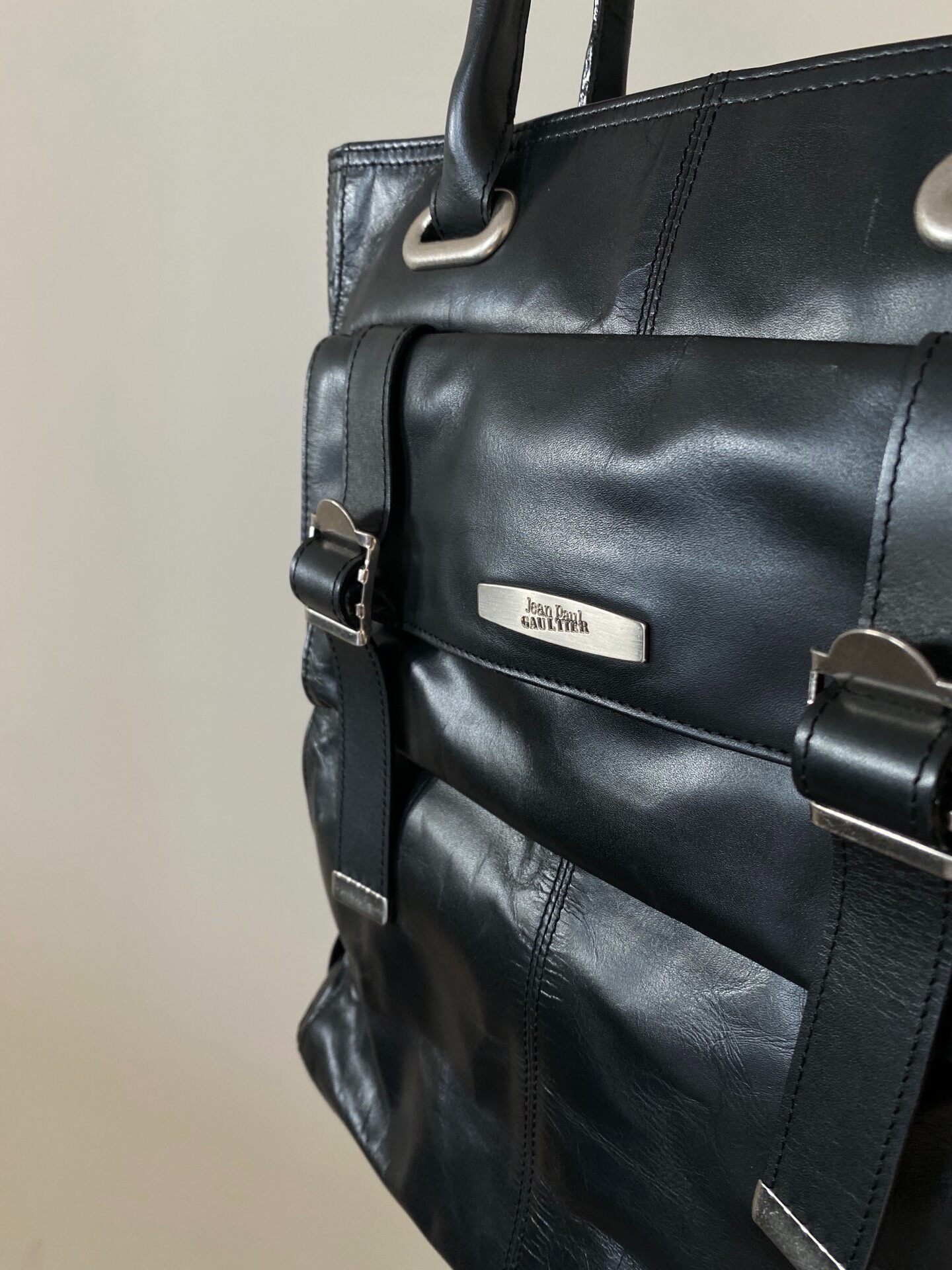 Jean Paul Gaultier Black Leather Underarm Bag — detail