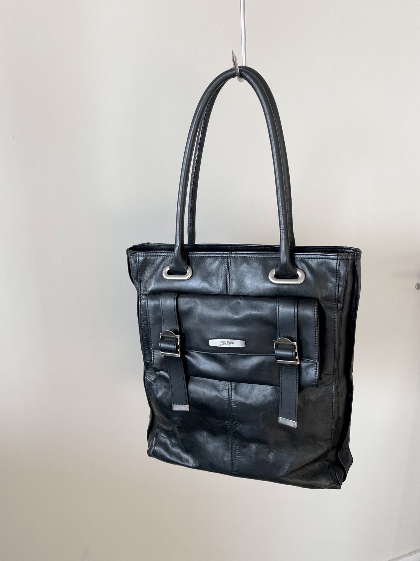 Jean Paul Gaultier Black Leather Underarm Bag — front