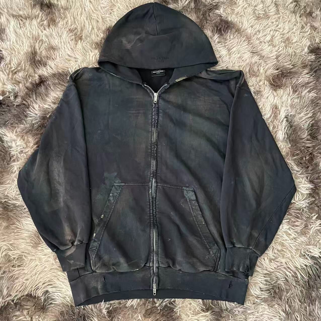 Balenciaga Mud Distressed Zip Hoodie