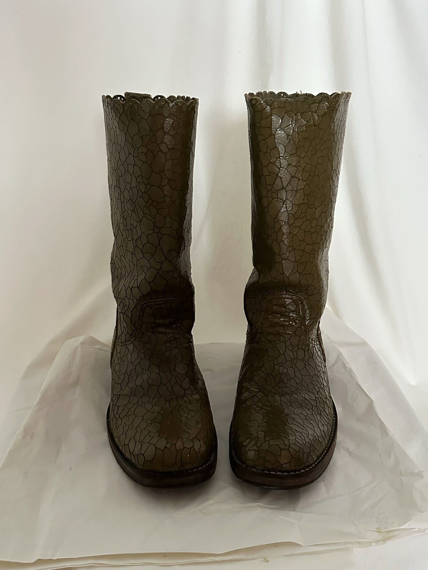 Undercover 2006 Cracked Leather Mid-Calf Boots