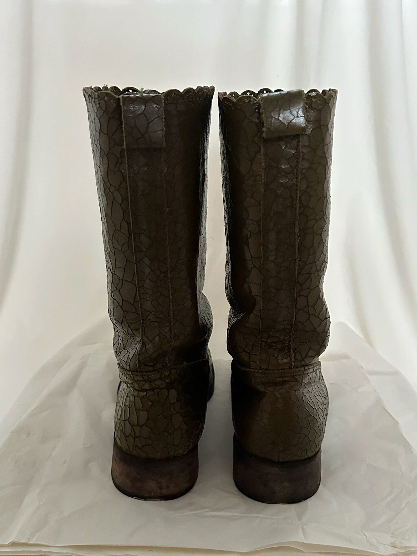 Undercover 2006 Cracked Leather Mid-Calf Boots — label
