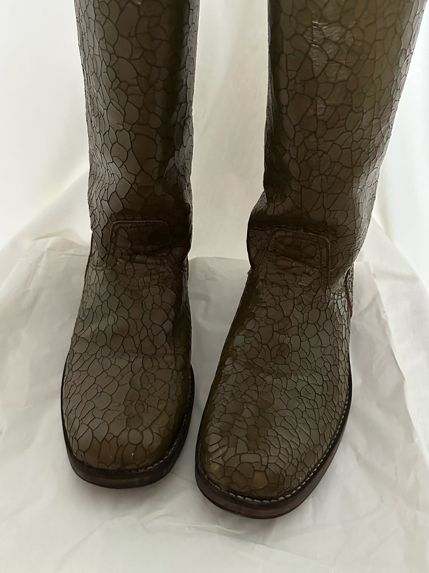 Undercover 2006 Cracked Leather Mid-Calf Boots — front