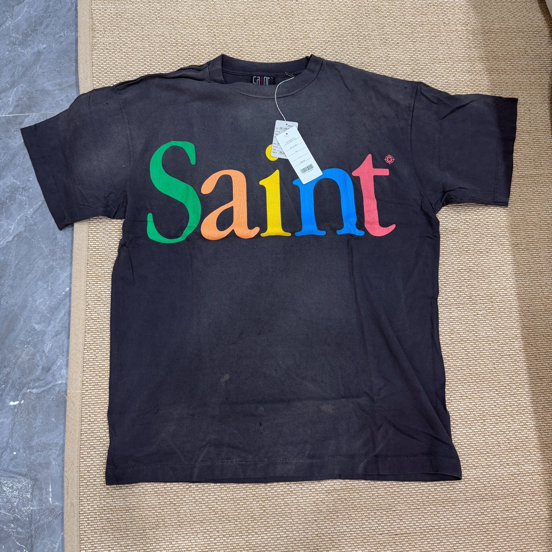 Saint Michael Rainbow Logo Faded Black Tee