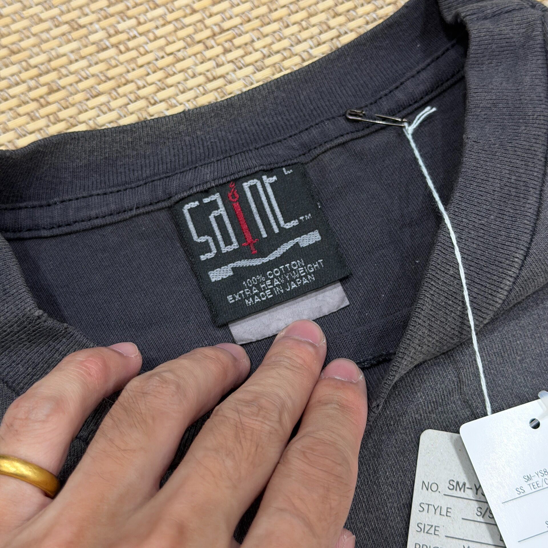 Saint Michael Rainbow Logo Faded Black Tee — label