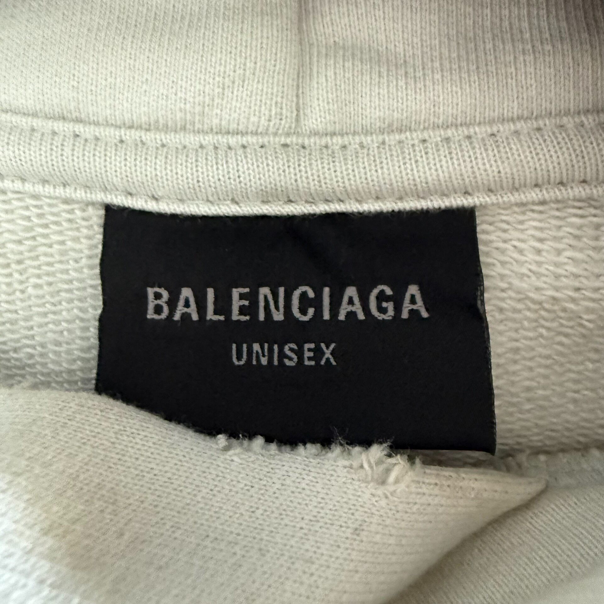Balenciaga Distressed White Hoodie — detail