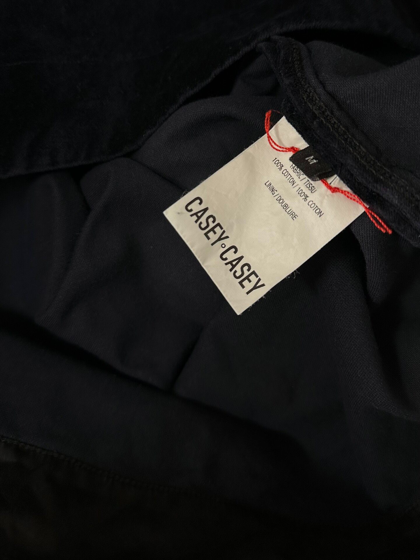 Casey Casey Blue Velvet Oversize Hooded Coat — label