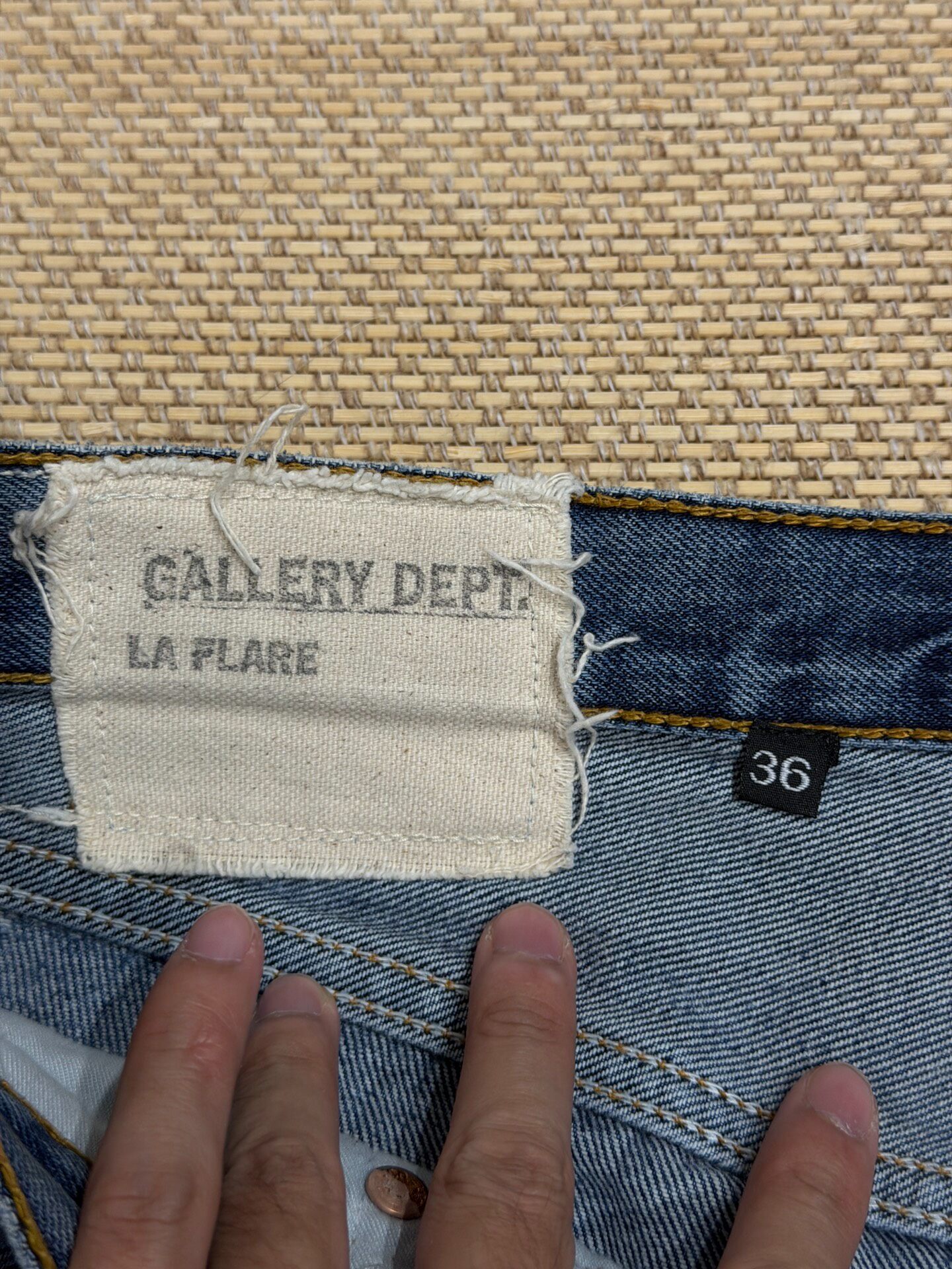 Gallery Dept Ripped Flare Jeans — label