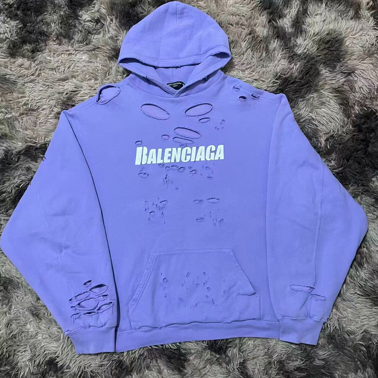 Balenciaga Purple Distressed Hoodie