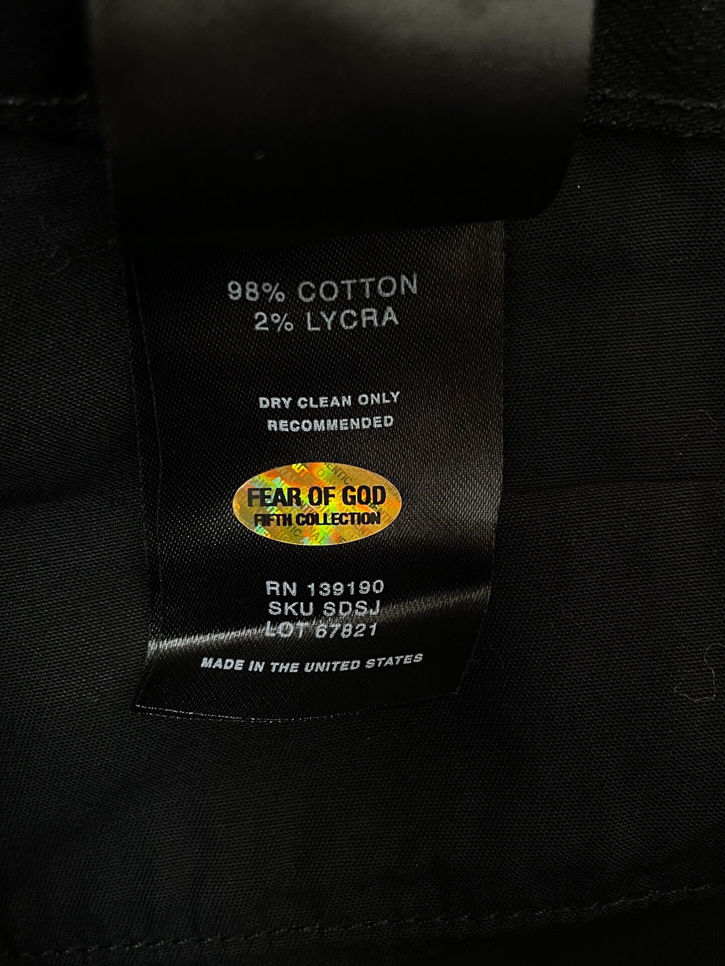 Fear of God Black Straight Jeans — label