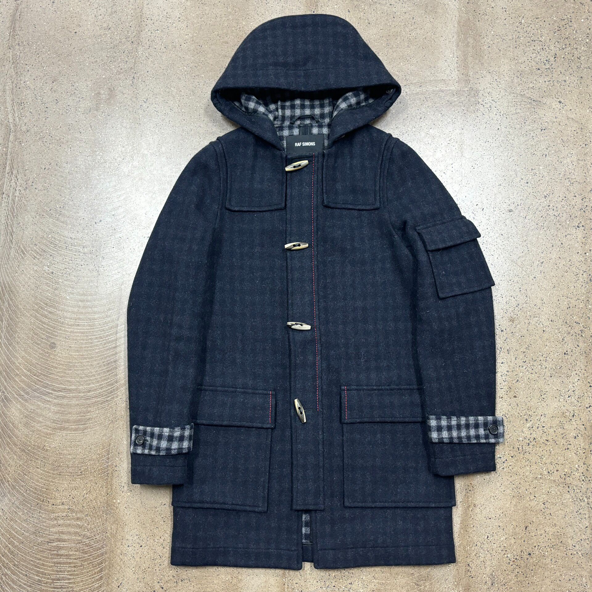 Raf Simons Navy Wool Duffle Coat 46
