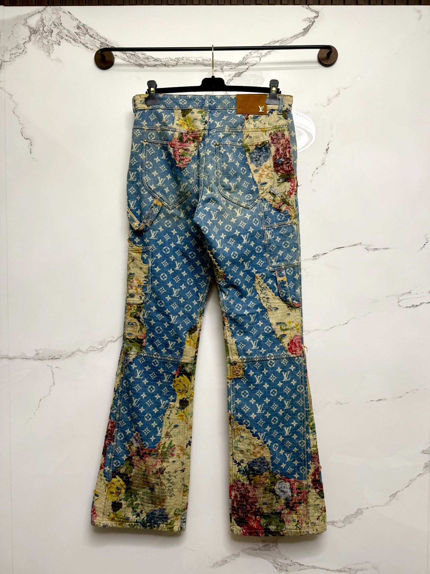 LV 22FW Floral Distressed Flared Jeans — detail