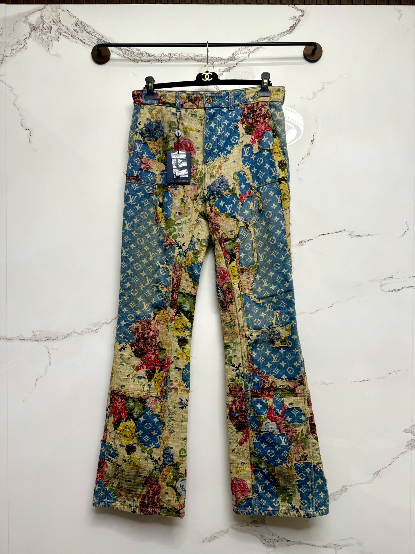 LV 22FW Floral Distressed Flared Jeans