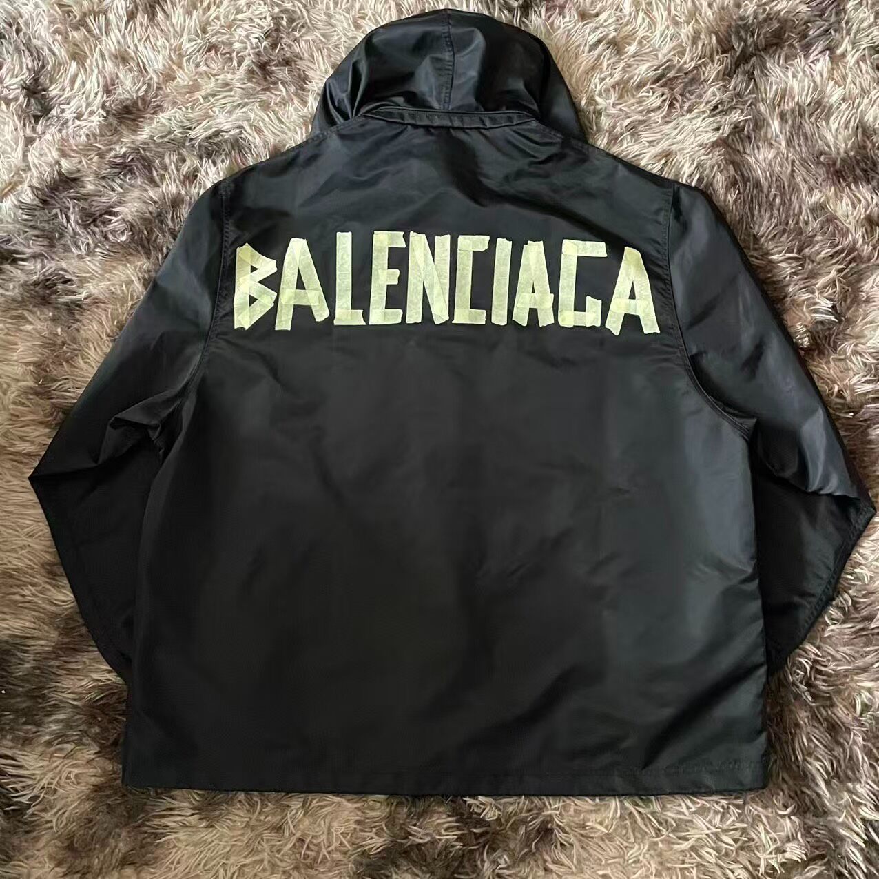 Balenciaga Hooded Tape Logo Windbreaker — front